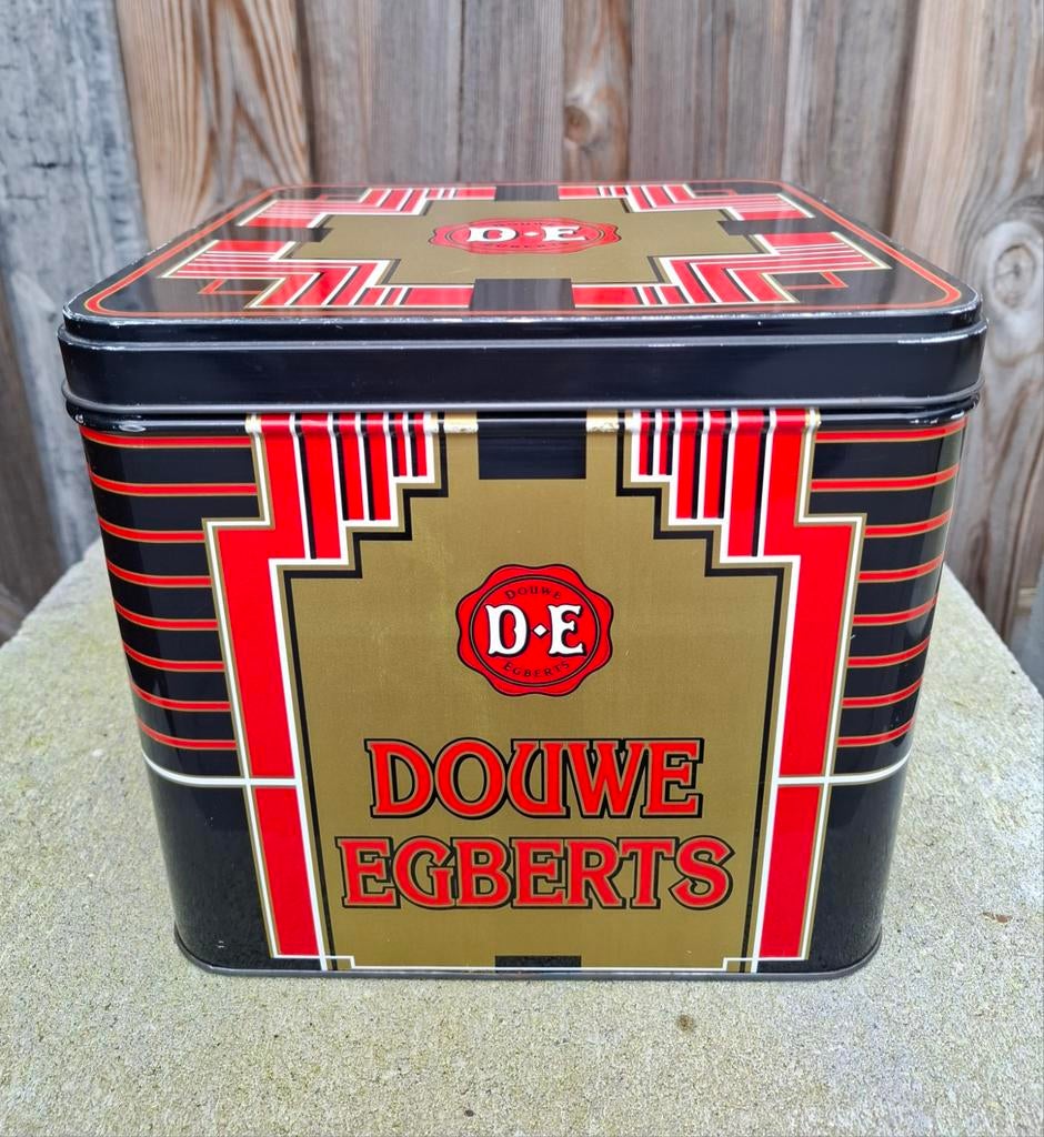 VINTAGE GROOT "DOUWE EGBERTS" blik, in art deco stijl, Verzamelen, Blikken, Ophalen of Verzenden, Gebruikt, Koffie, Douwe Egberts