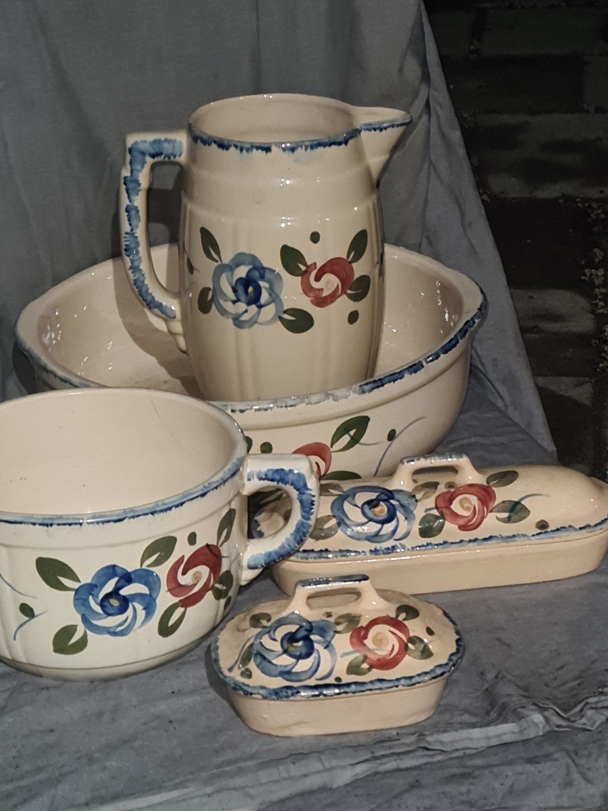 Prachtig Antiek 5-Delig Lampetstel / Toiletset, Antiek en Kunst, Ophalen of Verzenden