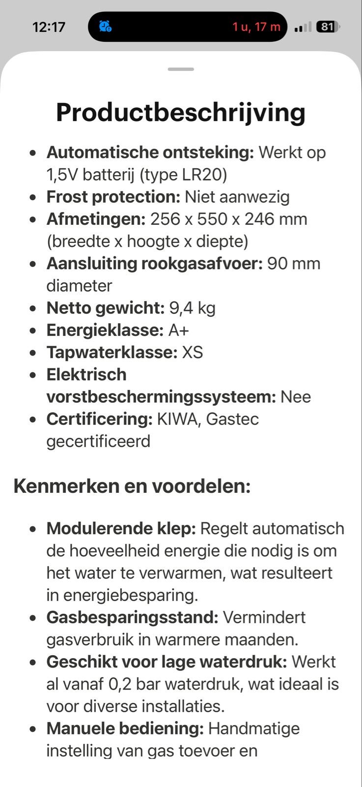 TTulpe Indoor B-6 Eco Geiser op propaan, Ophalen, Gebruikt, Geiser, Minder dan 20 liter