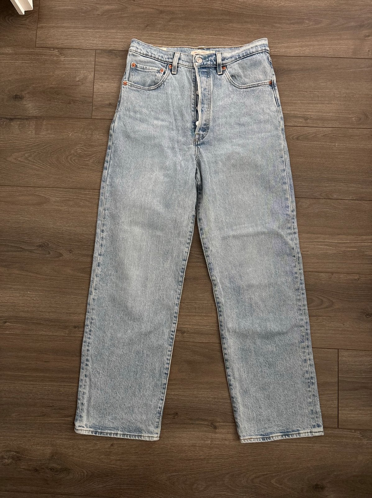 Levi's Ribcage Straight Jeans Lichtblauw Maat W30 L29, Ophalen of Verzenden, Zo goed als nieuw, Blauw, W30 - W32 (confectie 38/40)
