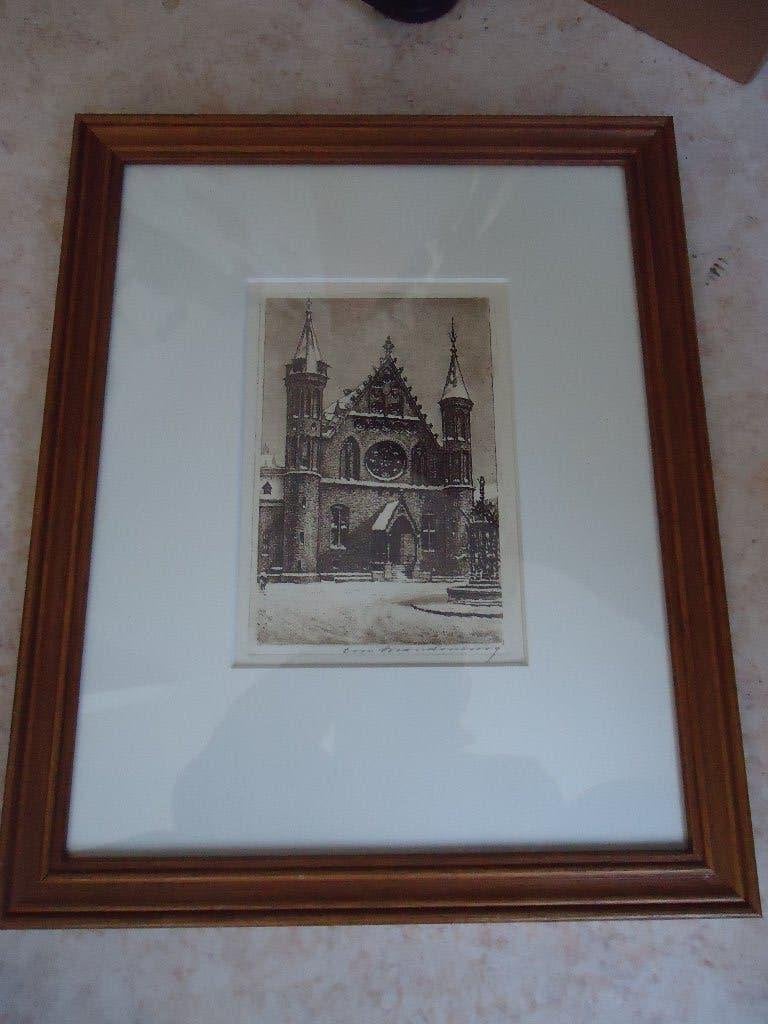 Cornelis Brandenburg - Den Haag - Binnenhof, Antiek en Kunst, Gesigneerd, 26 cm, Ets, Stadsgezicht