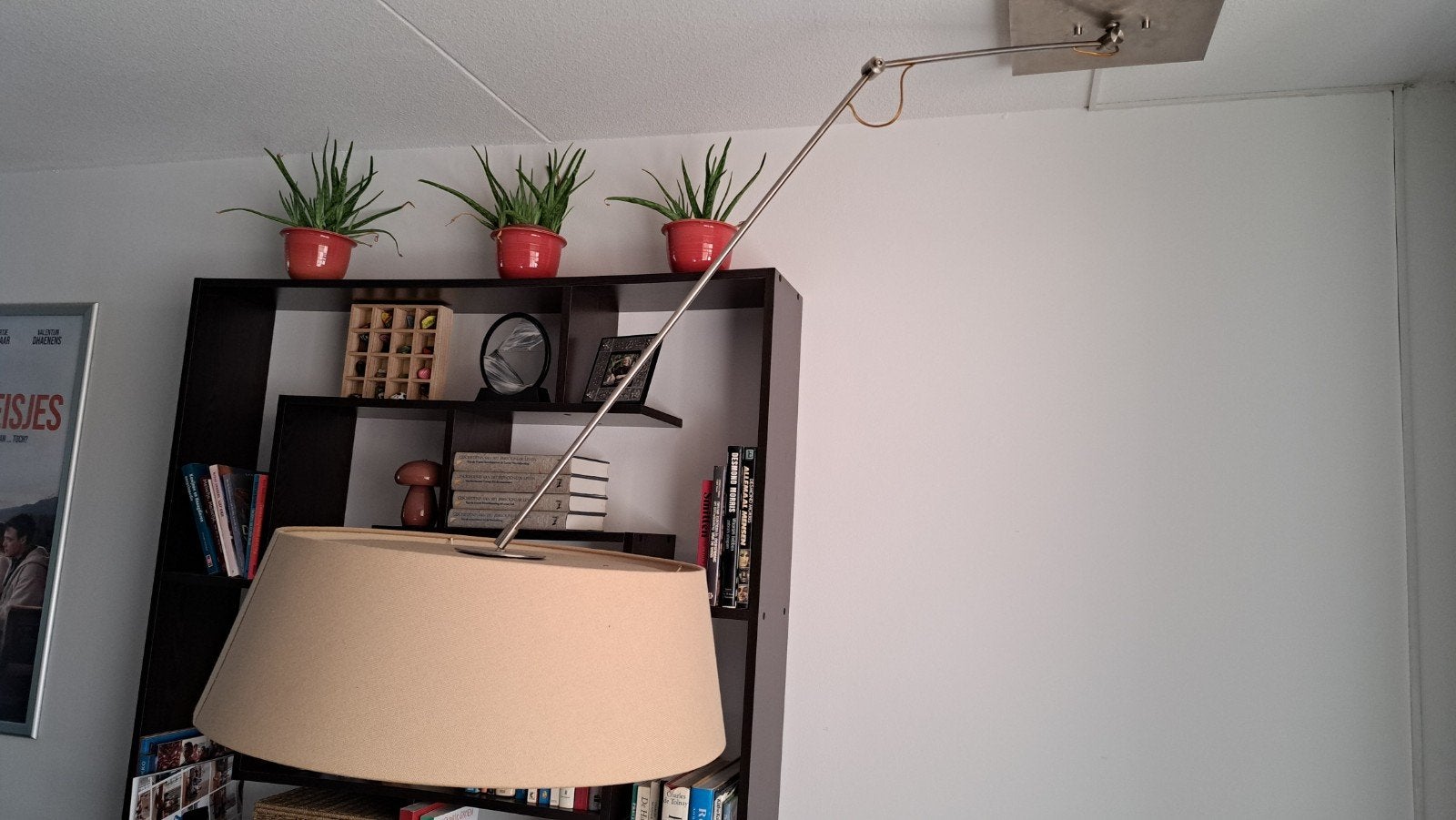 Zwenkarm plafondlamp met stoffen kap - 360 graden draaibaar, Ophalen of Verzenden