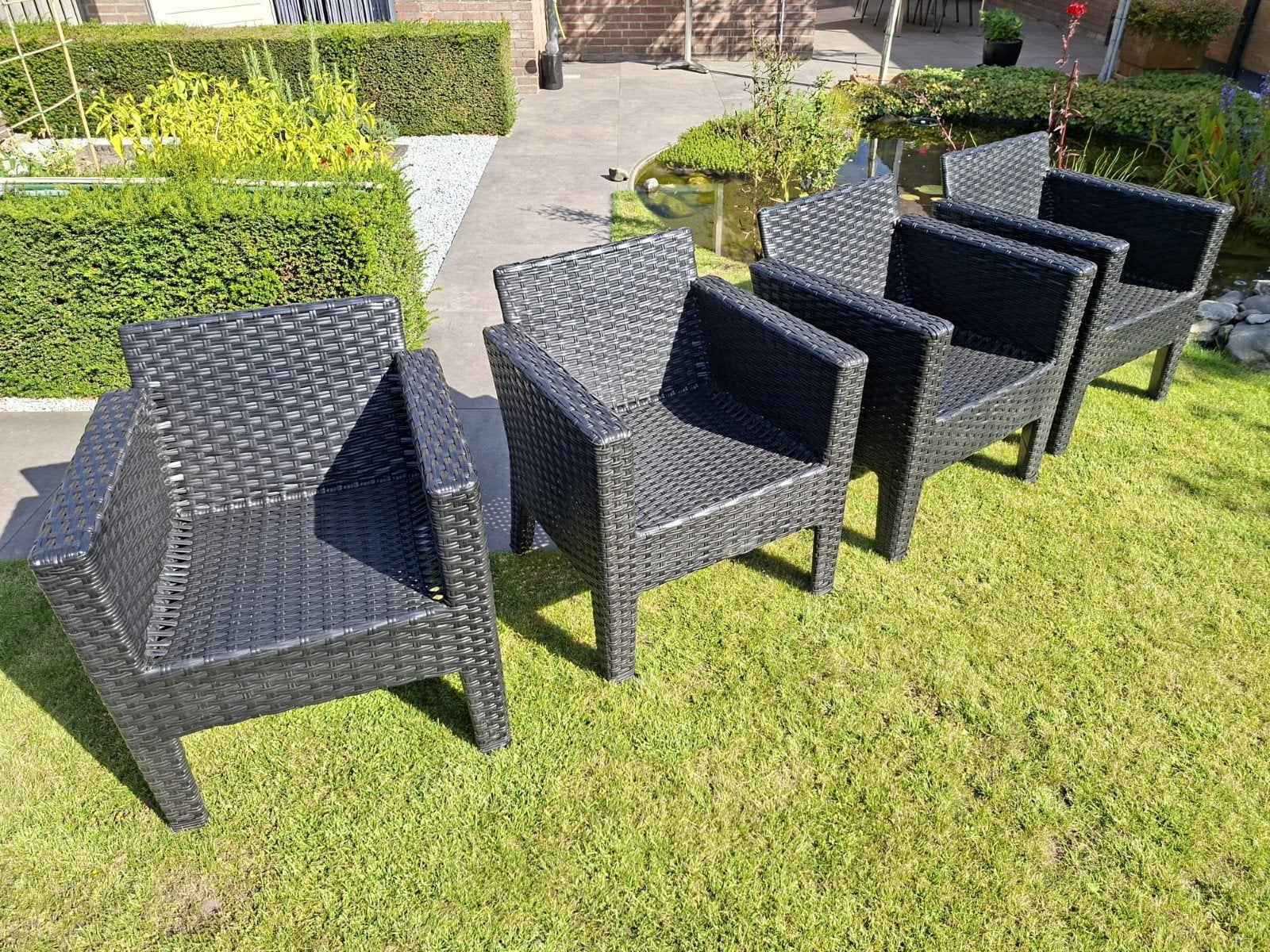 Set van 4 Borek wicker tuinstoelen met kussens, Ophalen, Zo goed als nieuw, Wicker