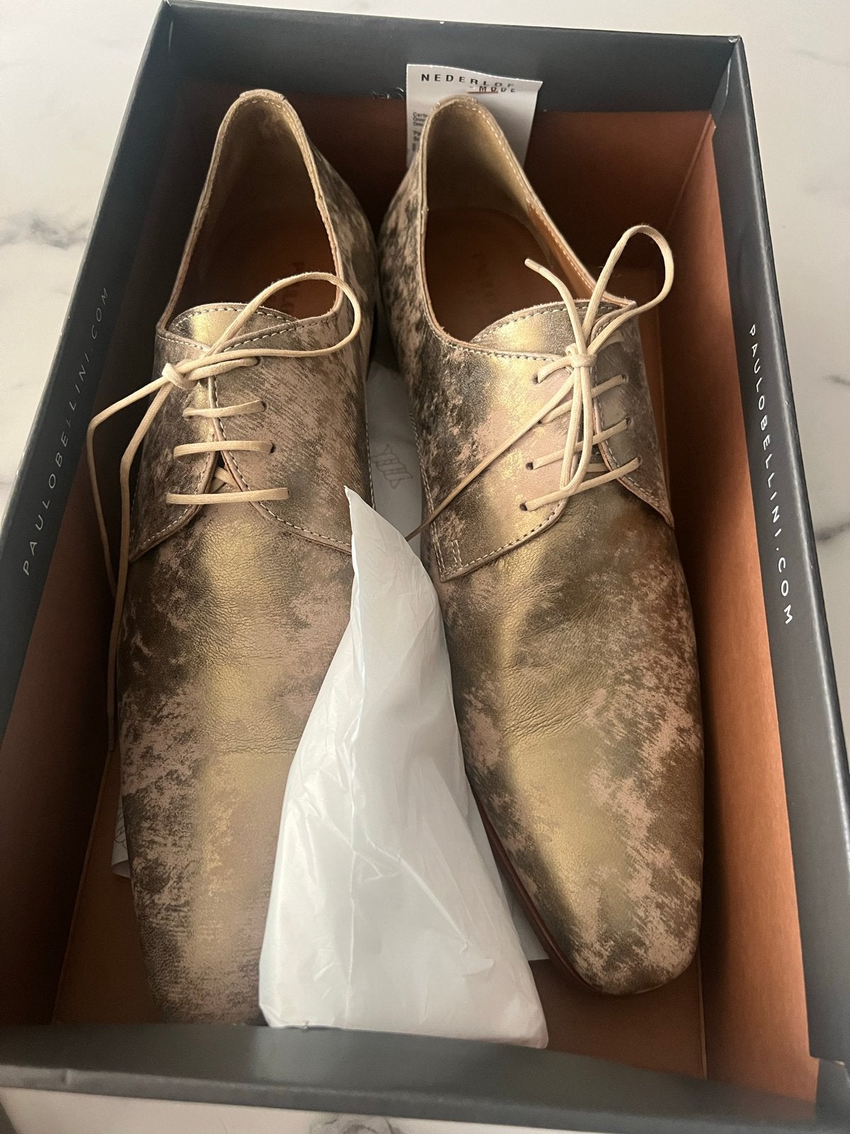 Gouden Veterschoenen - Paulo Bellini - Maat 45, Ophalen of Verzenden, Nieuw, Overige kleuren, Veterschoenen