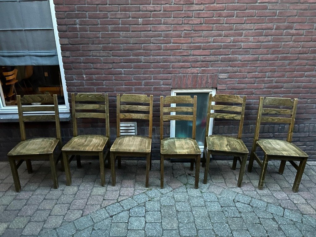 Eiken eetkamerstoelen, Huis en Inrichting, Stoelen, Ophalen, Gebruikt, Bruin, Vijf, Zes of meer stoelen