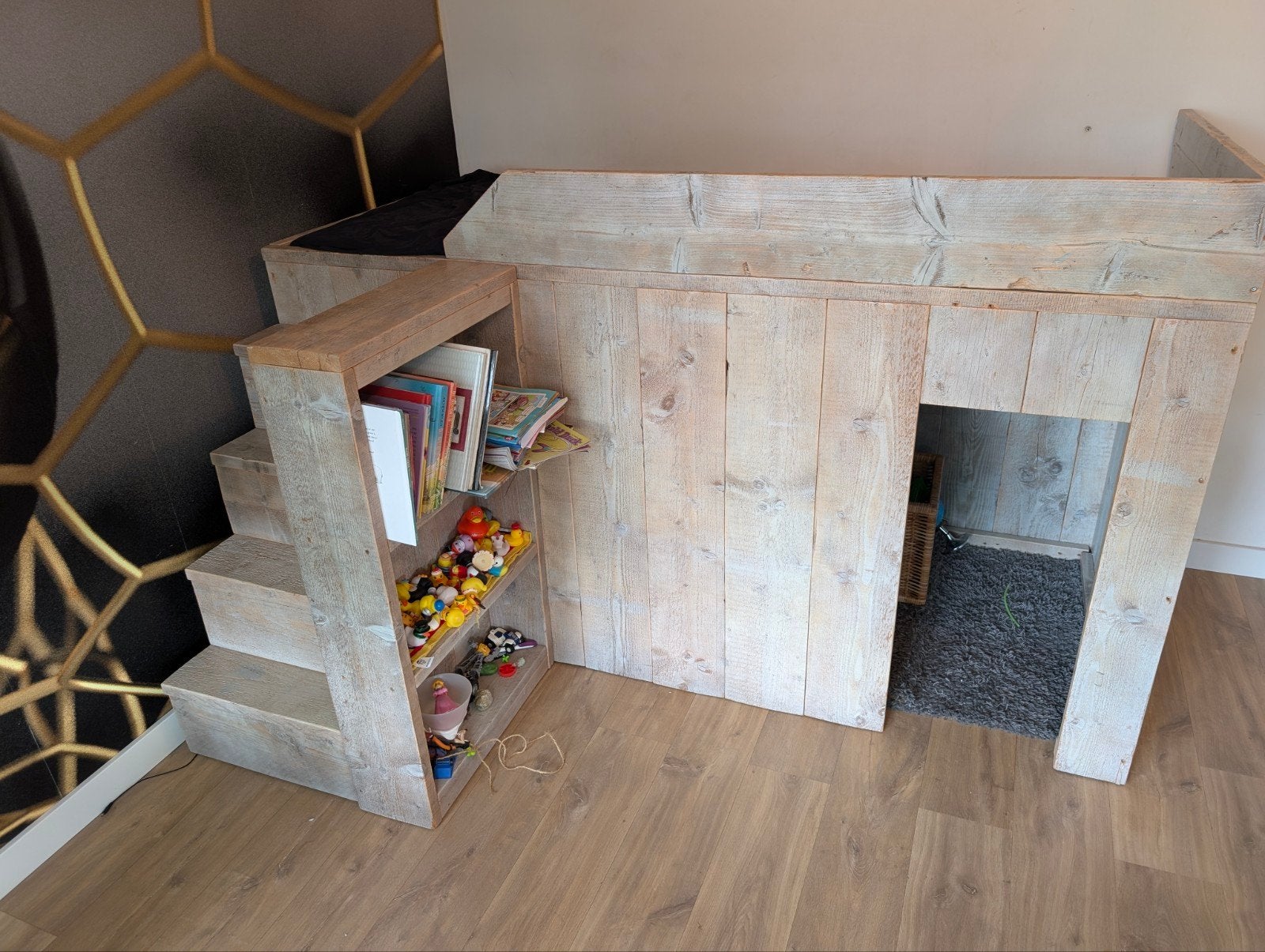 Kinderbed Hoogslaper met Trapje en Opbergruimte, 85 tot 100 cm, Gebruikt, Ophalen of Verzenden, Hoogslaper of Stapelbed
