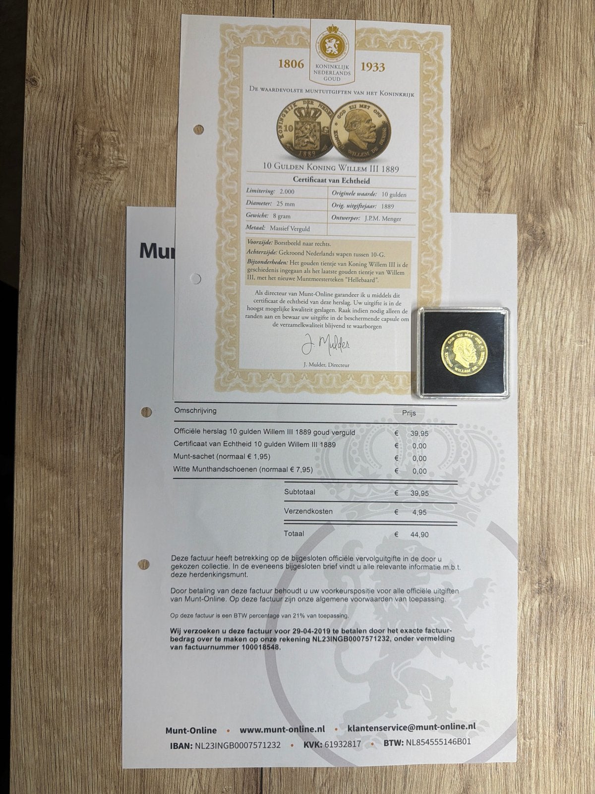 10 Gulden Koning Willem III 1889 - Goud Verguld Herslag, Koning Willem III, Losse munt, 10 gulden, Goud