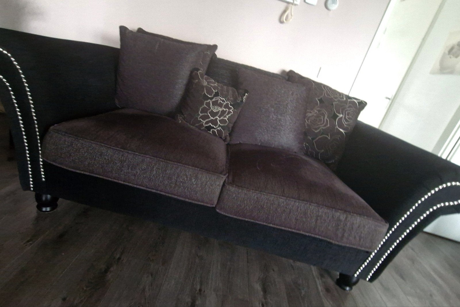 Amerikaanse bankstel 2- en 3-zits met hocker en kussens, Ophalen, 250 tot 300 cm, Gebruikt, 75 tot 100 cm