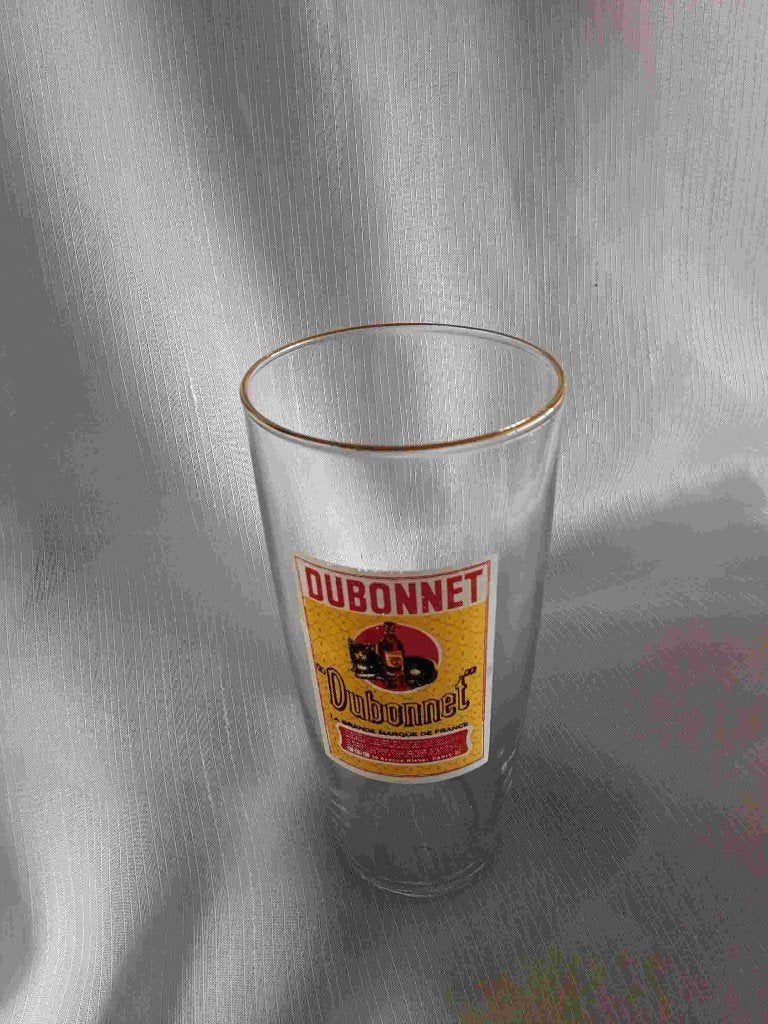 DUBONNET glas, gele / rode logo, Ophalen of Verzenden, Zo goed als nieuw, Borrel- of Shotglas