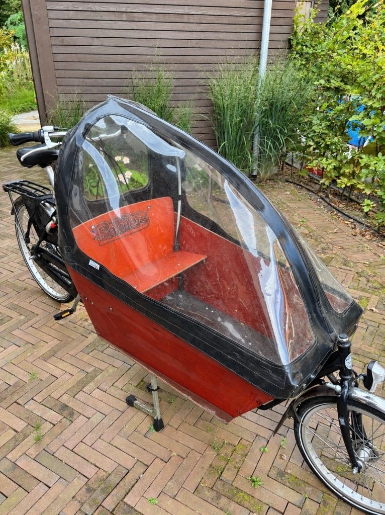 Bakfiets Cargobike Long - huif, maxi-cosi stand, peuterstoel, Gebruikt, Huif, 2 kinderen, Trommelrem