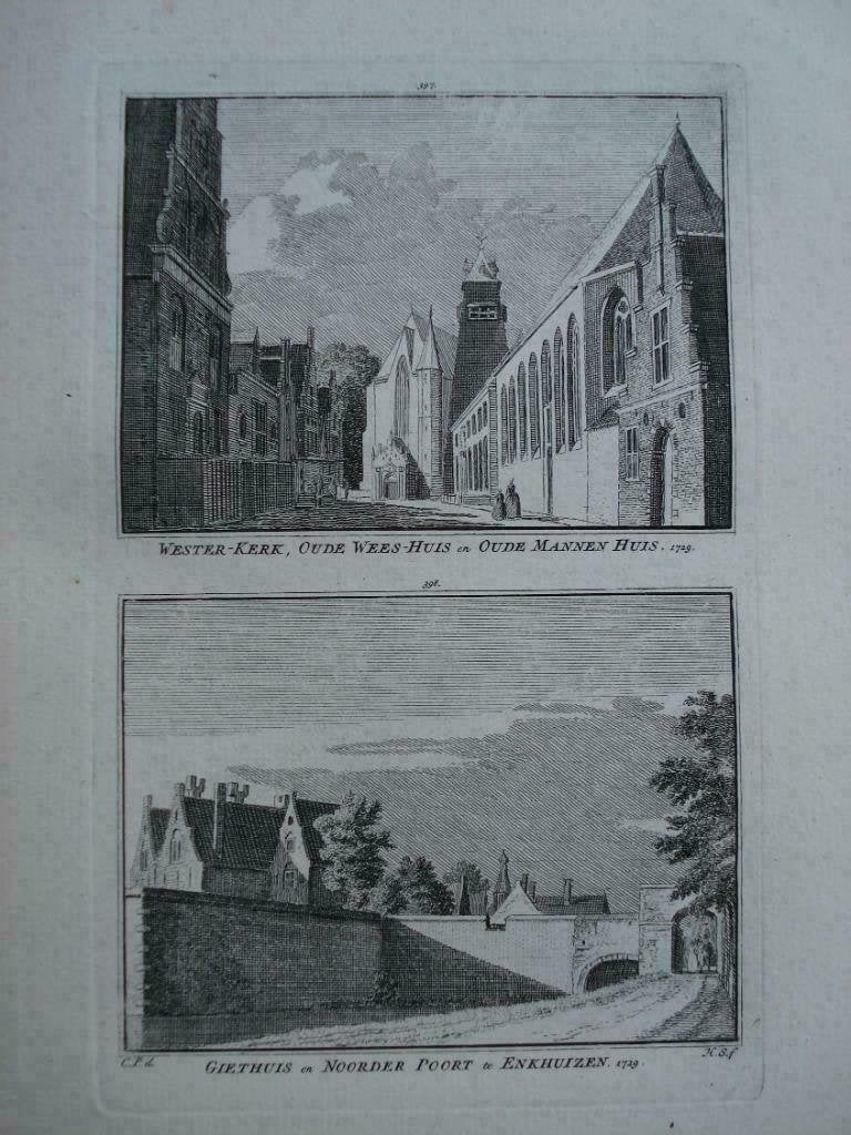397-398 /Enkhuizen Westerkerk Weeshuis Giethuis Kopergravure, Antiek en Kunst, Ophalen of Verzenden