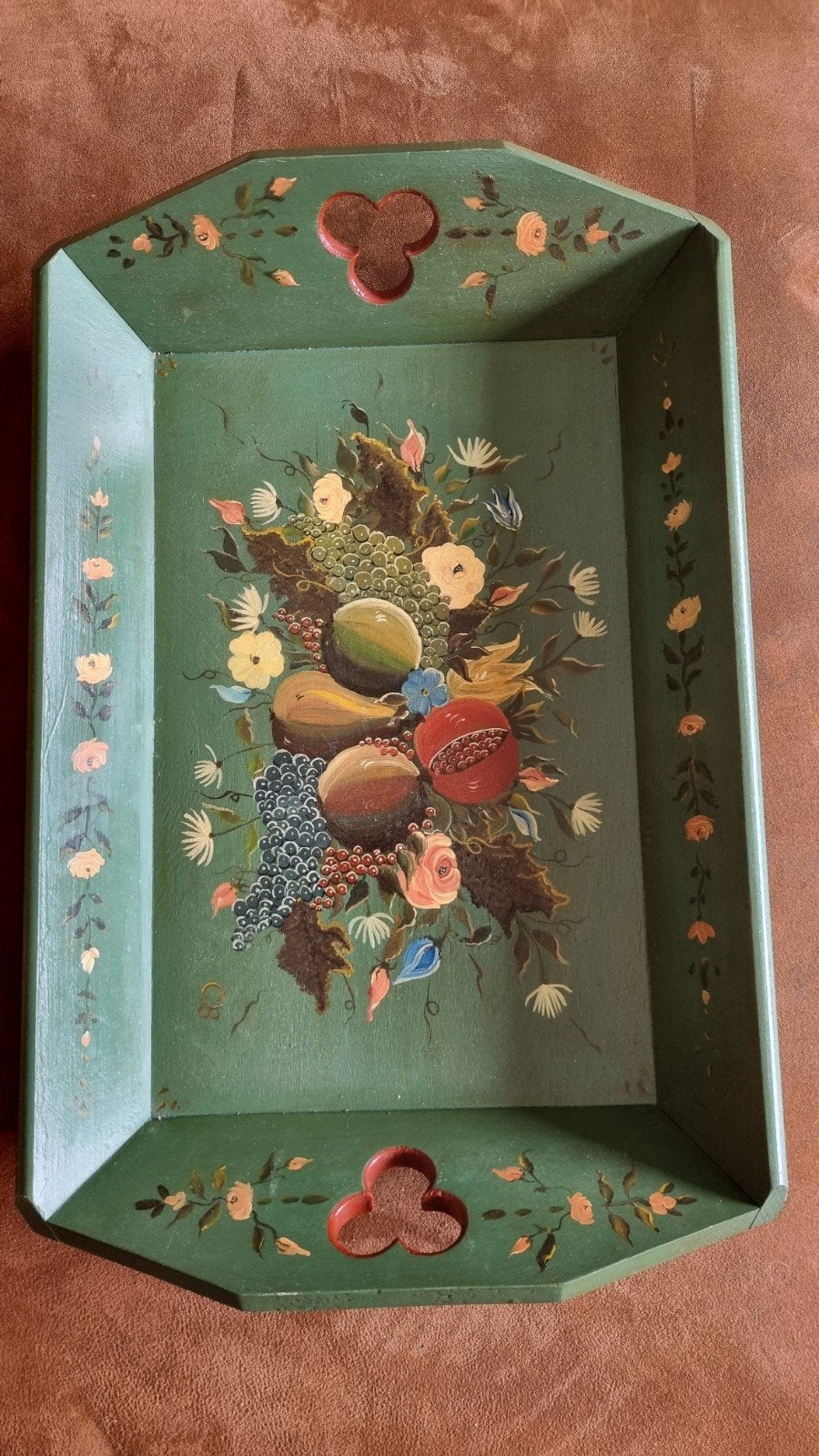 Brocante Houten Dienblad met Handgeschilderde Bloemmotieven, Antiek en Kunst, Ophalen of Verzenden