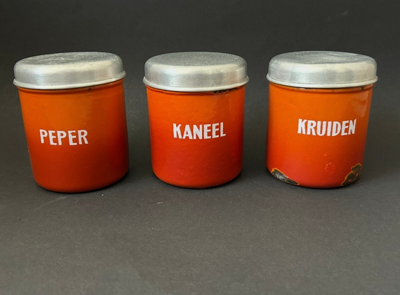 Rood Gevlamde Emaille Kruidenbusjes, Ophalen of Verzenden