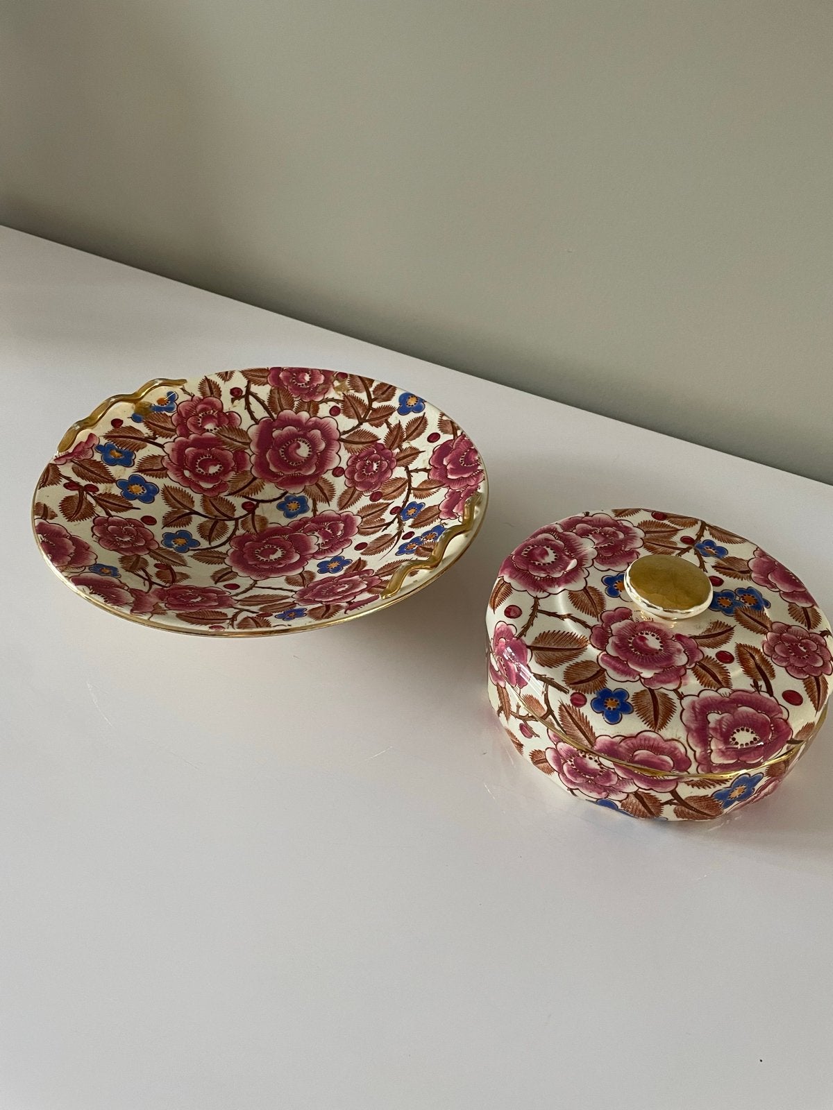 Vintage Boch Frères schaal en potje met bloemmotief, Ophalen of Verzenden