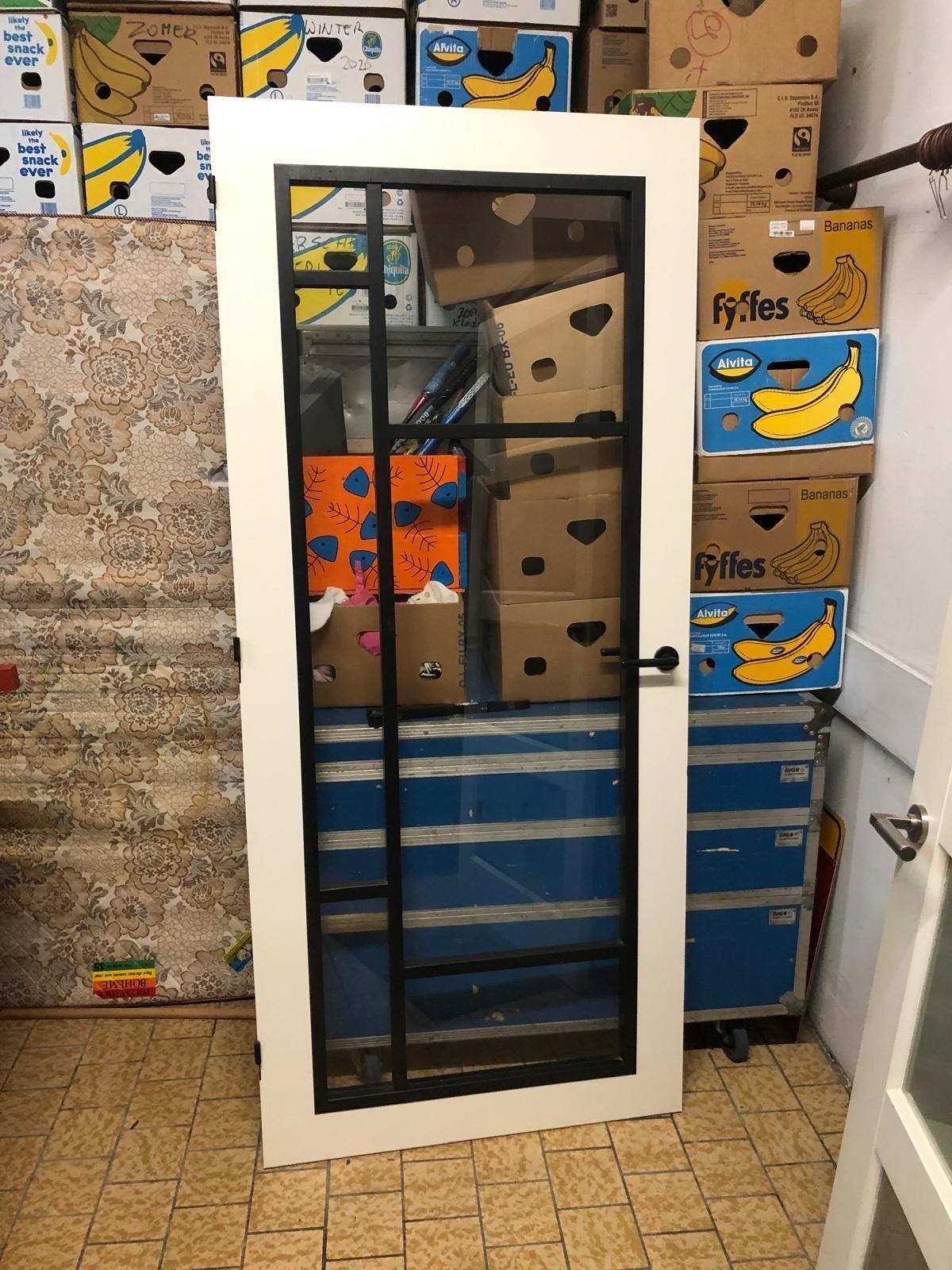 Mooie binnendeur met glas en zwart binnen werk, Ophalen, Gebruikt, 80 tot 100 cm, Binnendeur