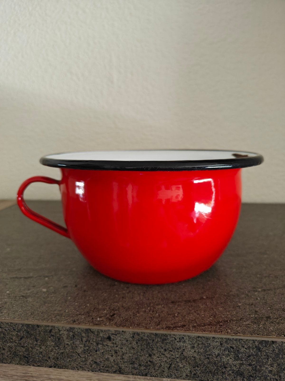Vintage Emaille Po / Plaspotje / Pispot - Rood, Ophalen of Verzenden
