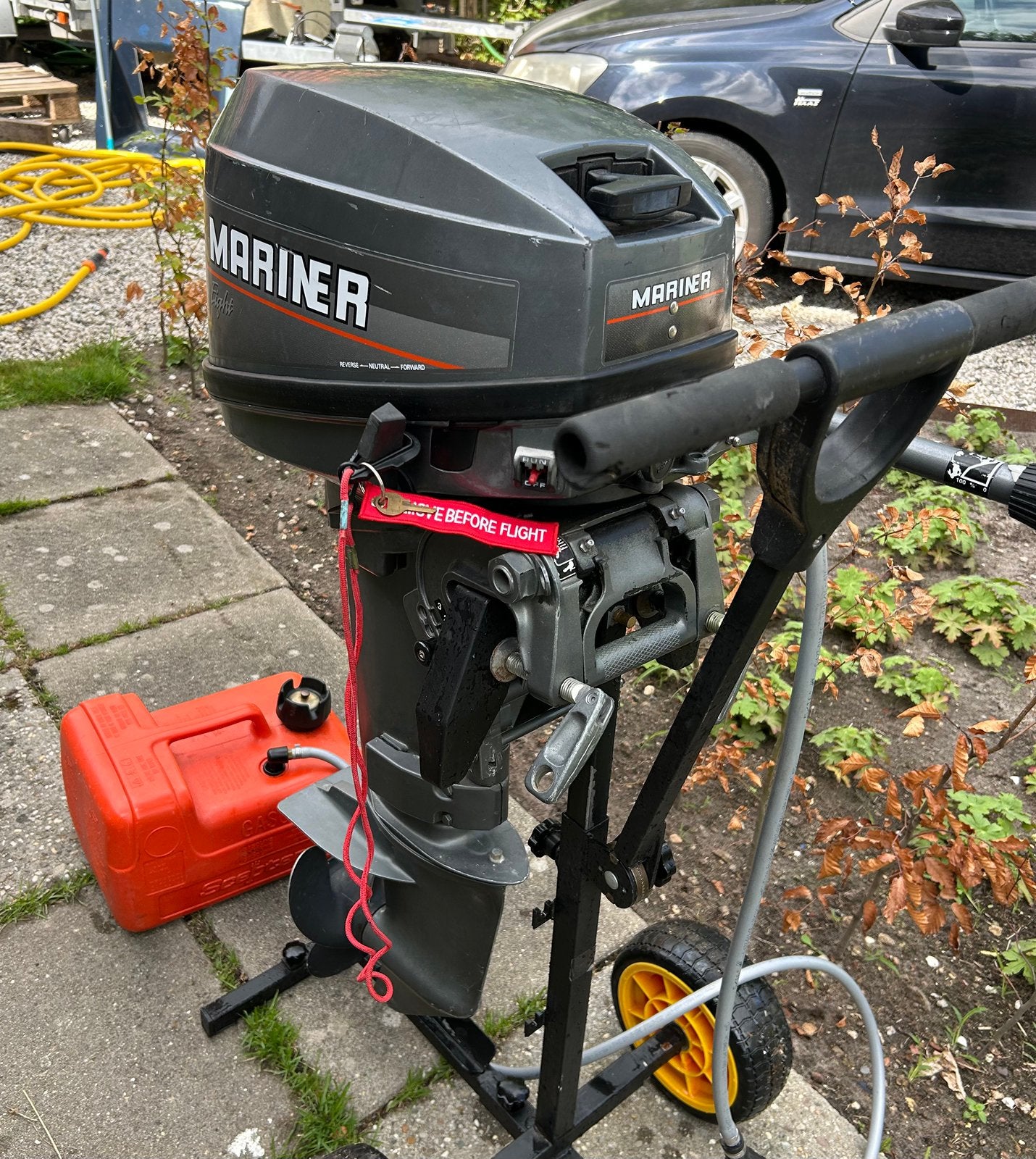 Mariner 8pk 2-takt kortstaart, de lichtste in zn soort 26kg, Ophalen, Gebruikt, Brandstoftank, Buitenboordmotor