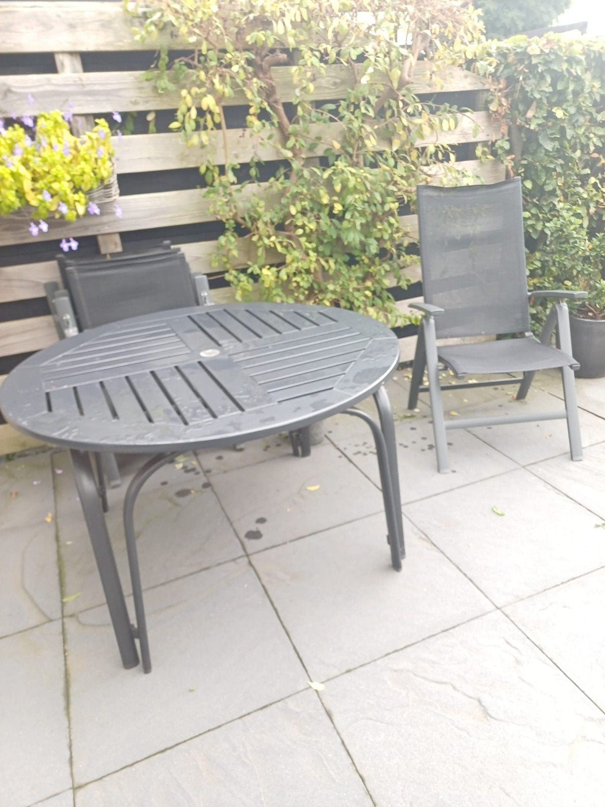 Tuinset Bellagio Follo Tuintafel (ø 110 cm) met 4 stoelen, Tuin en Terras, Ophalen, 4 zitplaatsen, Gebruikt, Aluminium