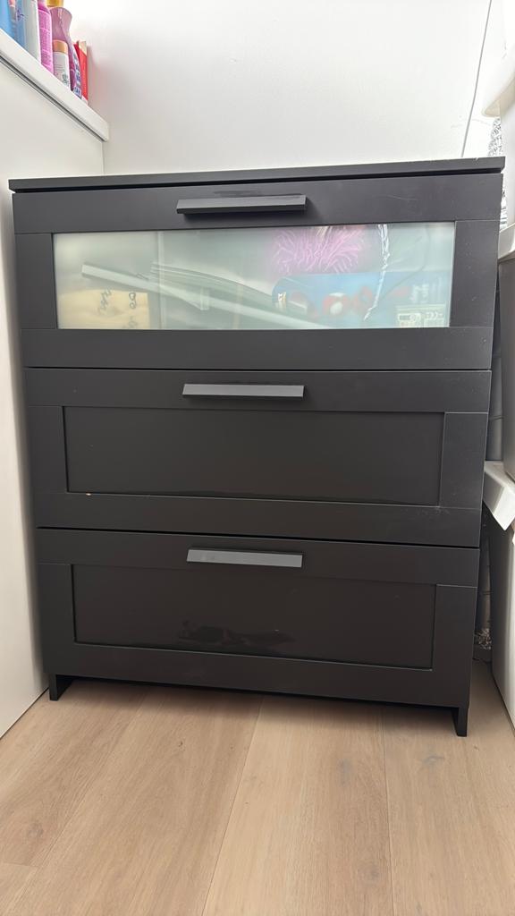 IKEA Brimnes ladekast zwart met 3 lades, Gebruikt, 75 tot 100 cm, Minder dan 50 cm, Ophalen