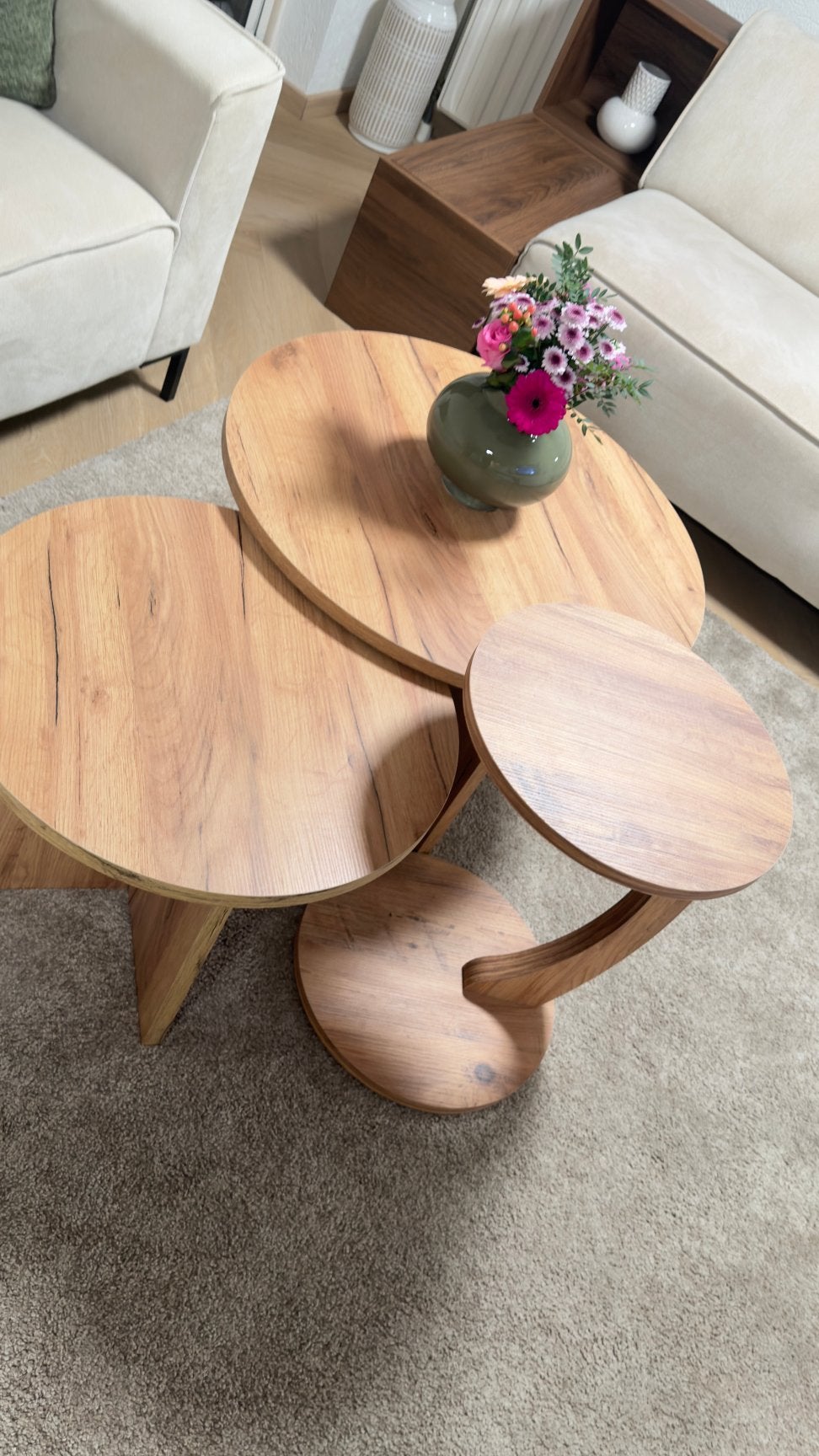 Set van 3 ronde salontafels en bijzettafel, Ophalen, Zo goed als nieuw, Rond, 50 tot 100 cm