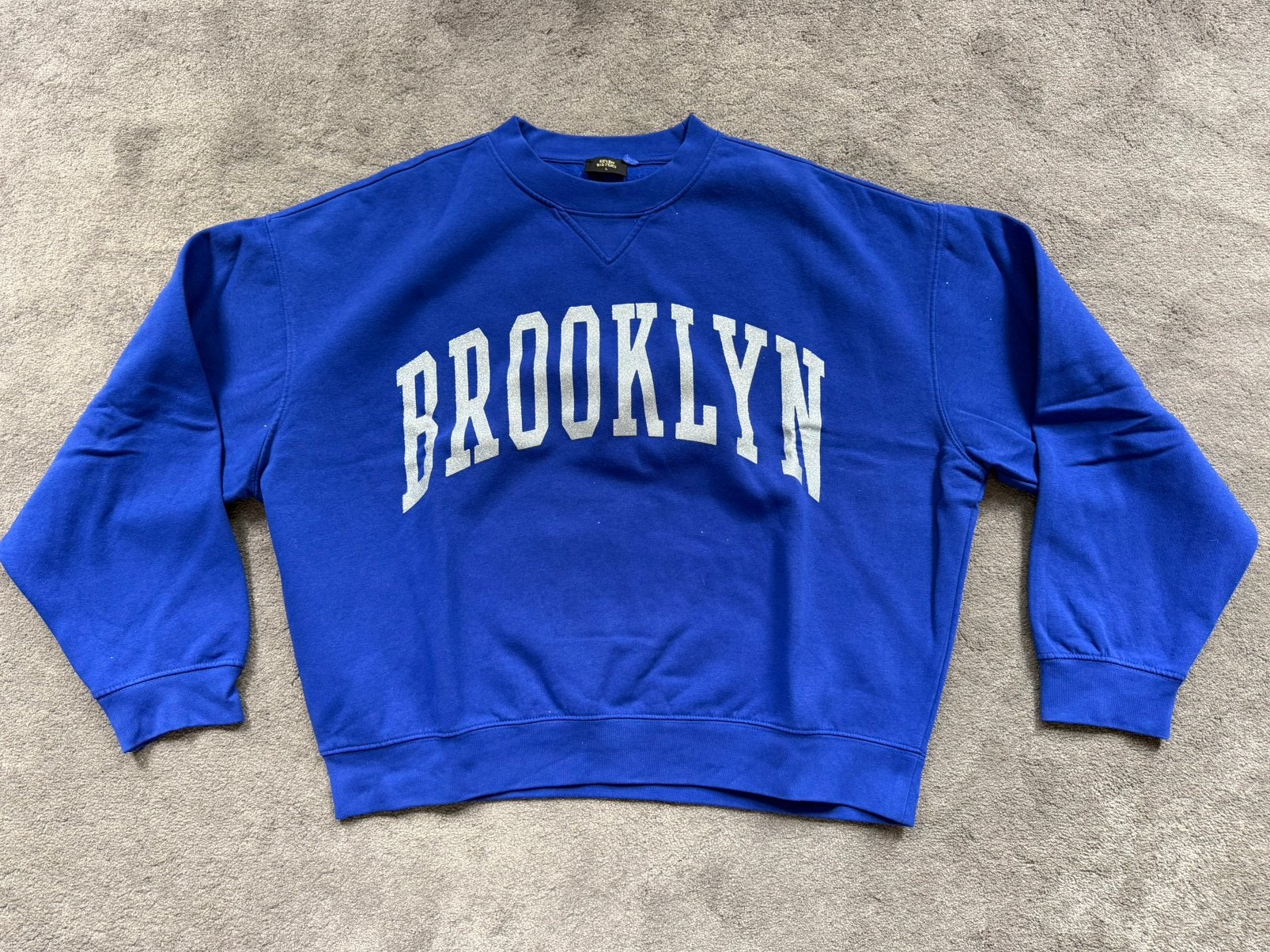 Sweater blauw met glitter tekst mt L Seven Sisters, Ophalen of Verzenden, Zo goed als nieuw, Maat 42/44 (L), Blauw