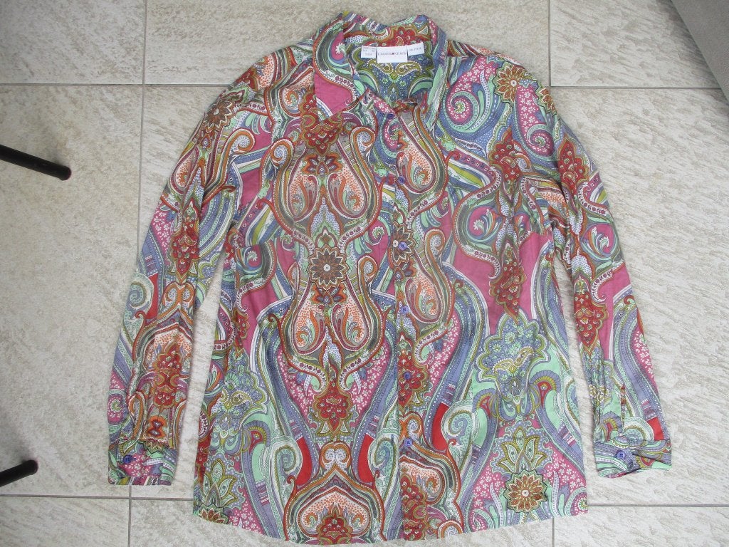 Laura Kent blouse maat 46 blauw / roze lange mouwen, Blauw, Maat 46/48 (XL) of groter, Ophalen of Verzenden, Zo goed als nieuw