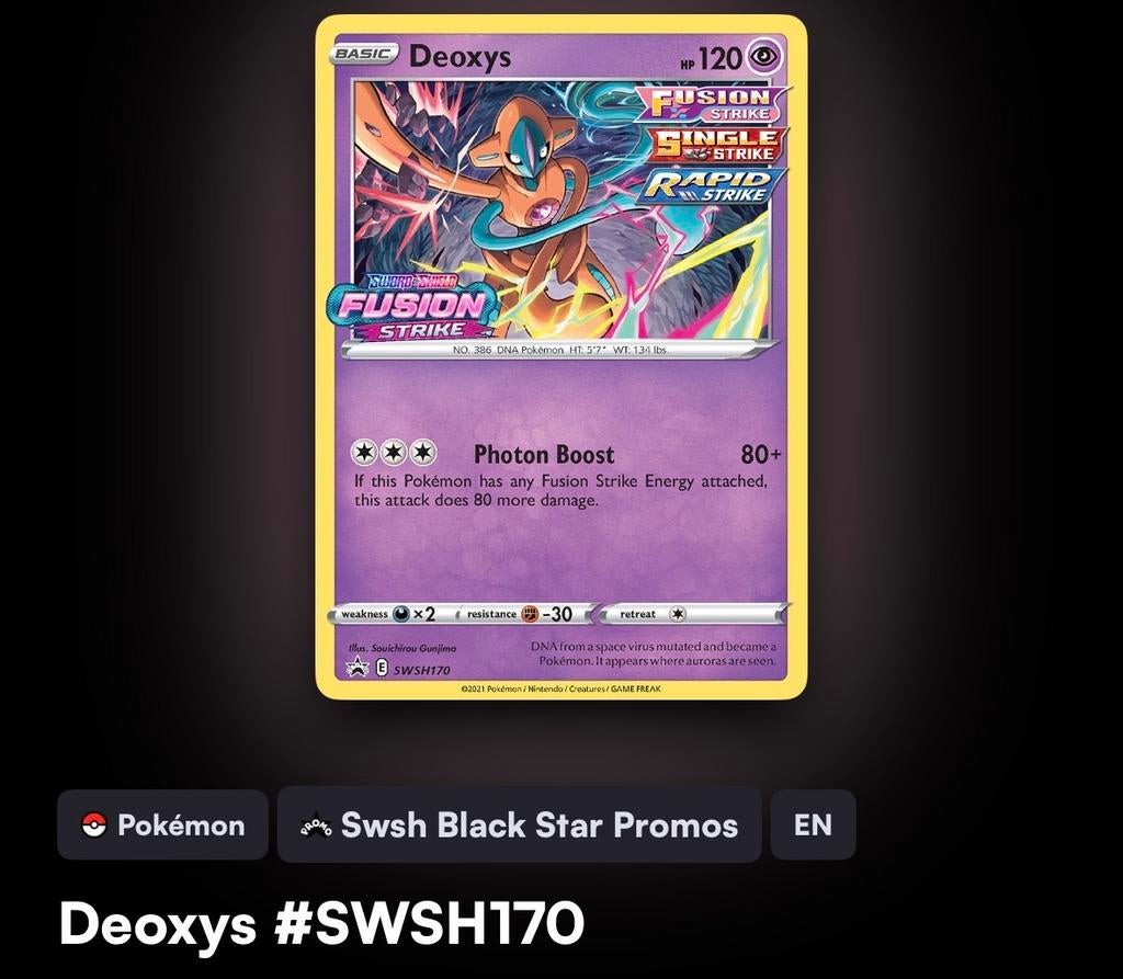 Pokémon Deoxys SWSH170 kaart, Ophalen of Verzenden, Zo goed als nieuw, Losse kaart