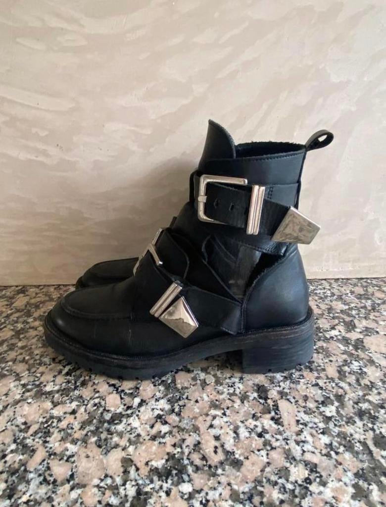 Sacha zwart leren cut out gesp bikerboots leer laarsjes 37, Kleding | Dames, Schoenen, Zwart, Lage of Enkellaarzen, Ophalen of Verzenden