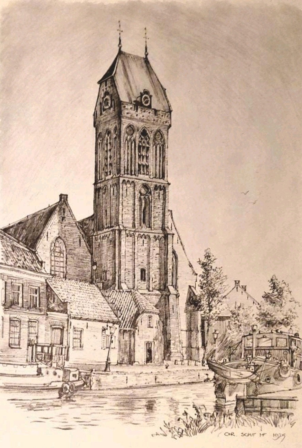 Oudewater ... Toren St. Michaelskerk ...., Antiek en Kunst, Kunst | Tekeningen en Foto's, Ophalen of Verzenden