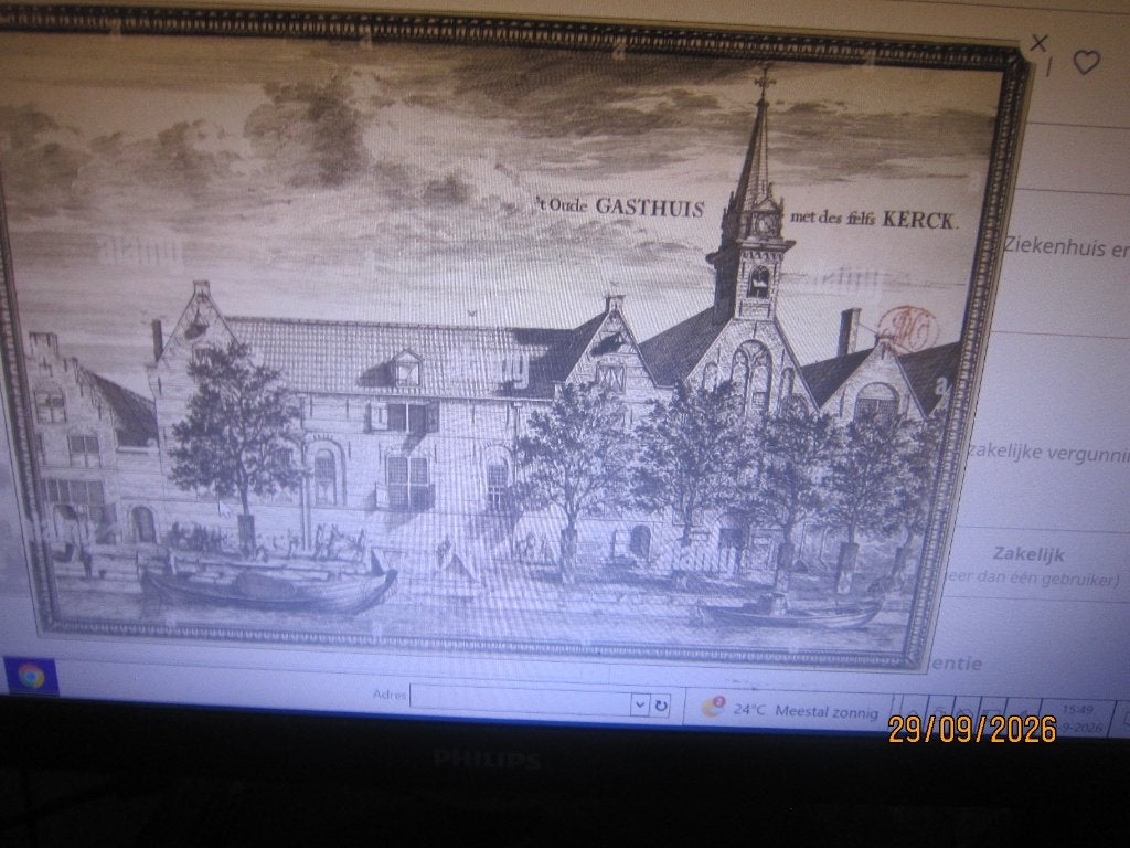 In defecte lijst DELFT t oude Gasthuis en Kerk Kl gravure, Ophalen, Gravure