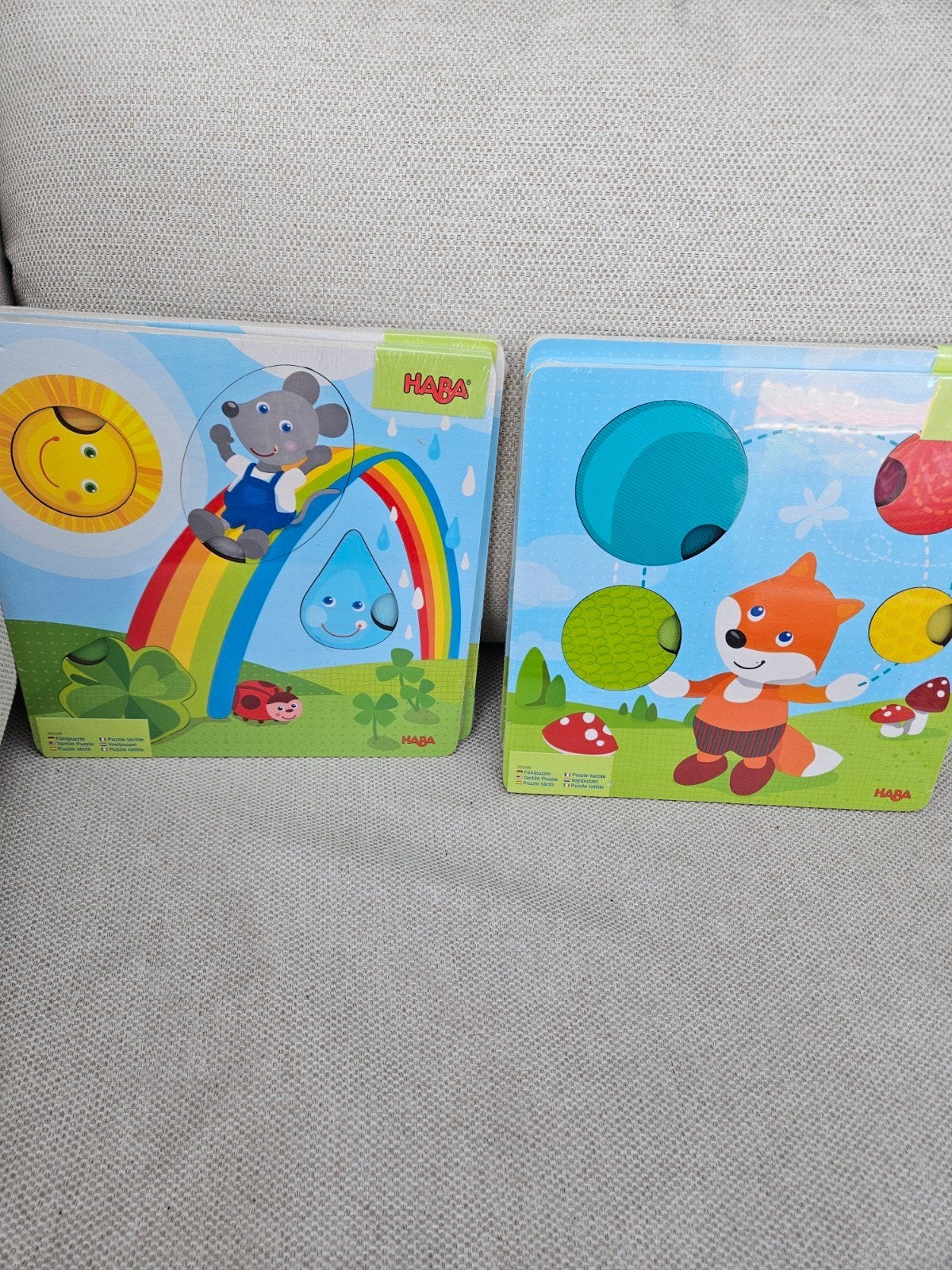 Haba Houten Voelpuzzels - Vos en Muis (4 stuks), 2 tot 4 jaar, Nieuw, Ophalen of Verzenden, Van hout