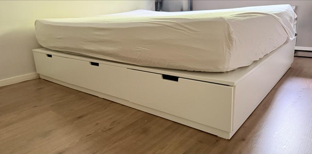 IKEA NORDLI BED 160x200 6 laden met hoofdeinde, Ophalen, Wit, Tweepersoons, Zo goed als nieuw