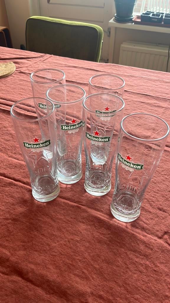 6 Heineken glazen, Ophalen, Zo goed als nieuw, Bierglas