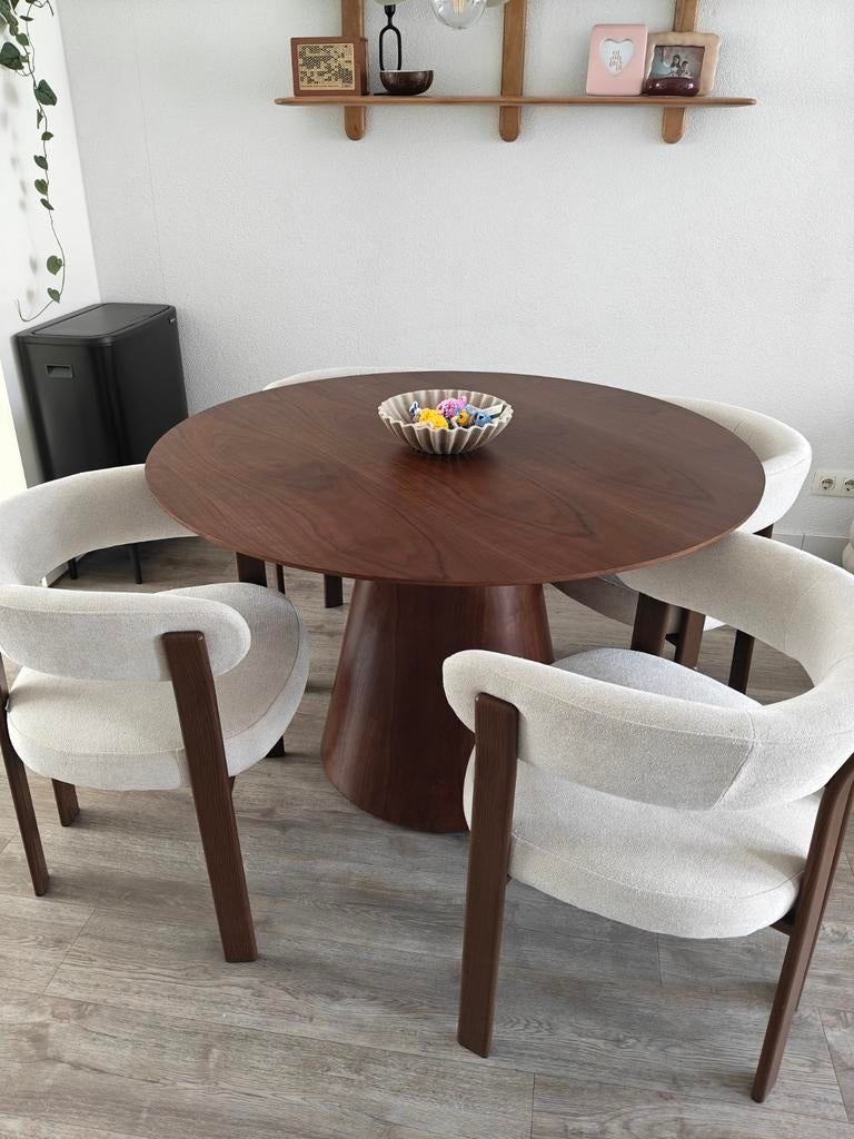 Set van Sklum 4 gestoffeerde eetkamerstoelen, Huis en Inrichting, Ophalen, Bruin, Zo goed als nieuw, Vier