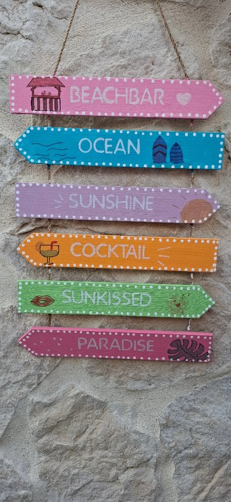 Handgemaakte Ibiza wegwijzer stipstijl. NIEUW!, 30 cm, Hout, Meerkleurig, Nieuw