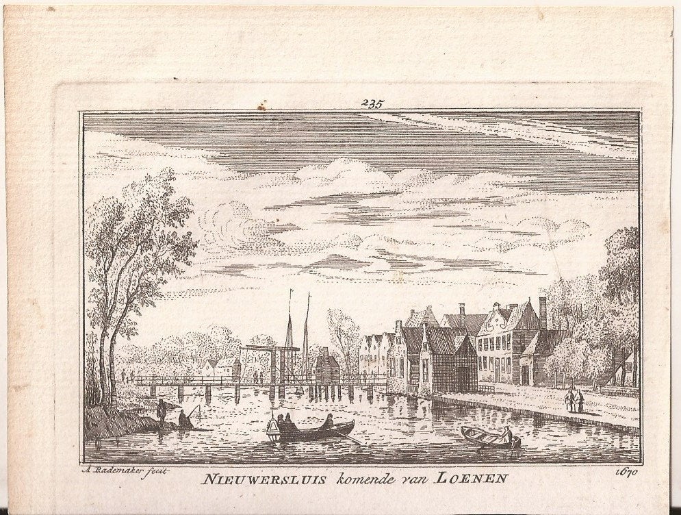 Nieuwersluis komende van Loenen 1670 Rademaker, Origineel, 7 cm, Stadsgezicht, Ophalen of Verzenden
