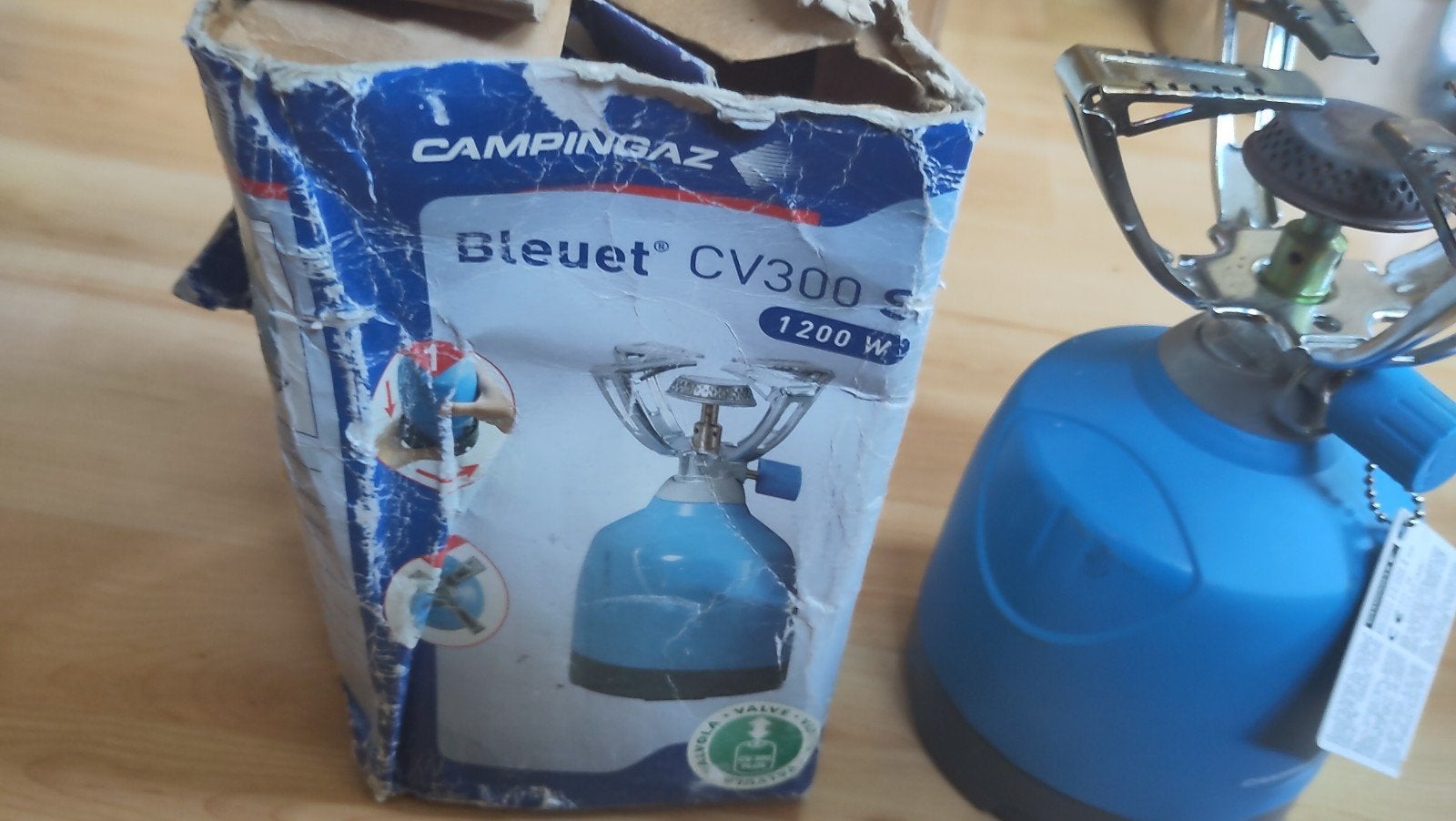 Campingaz Bleuet CV300 S Campingbrander, gaslamp  met pannen, Ophalen of Verzenden, Gebruikt