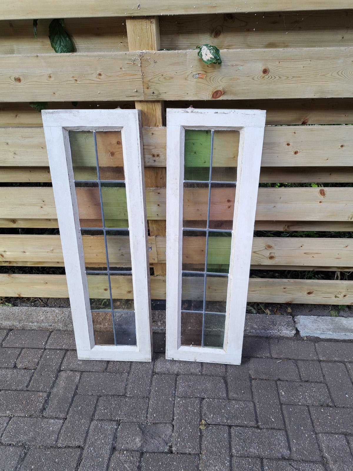 Twee glas-in-lood ramen met houten kozijn, Doe-het-zelf en Verbouw, Ophalen, Gevelraam of Ruit, Gebruikt, 80 tot 120 cm