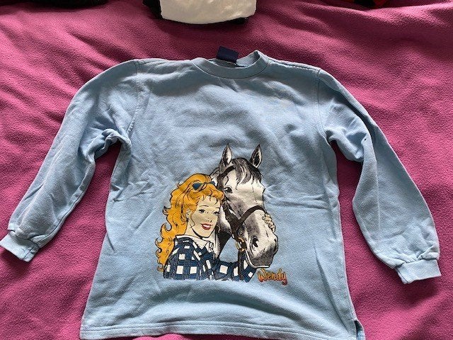 blauwe sweather met paard en meisje Wendy mt 152 158, Ophalen of Verzenden, Gebruikt, Meisje, Trui of Vest