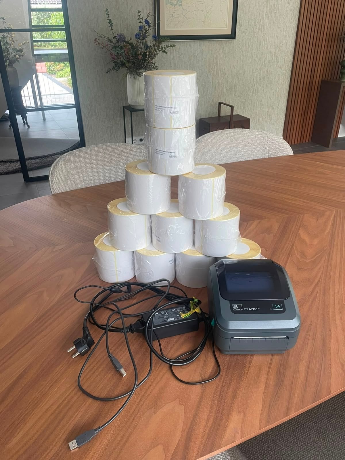 Zebra GK420d Labelprinter met 11 rollen labels, Computers en Software, Printers, Ophalen, Zwart-en-wit printen, Printer, Zo goed als nieuw