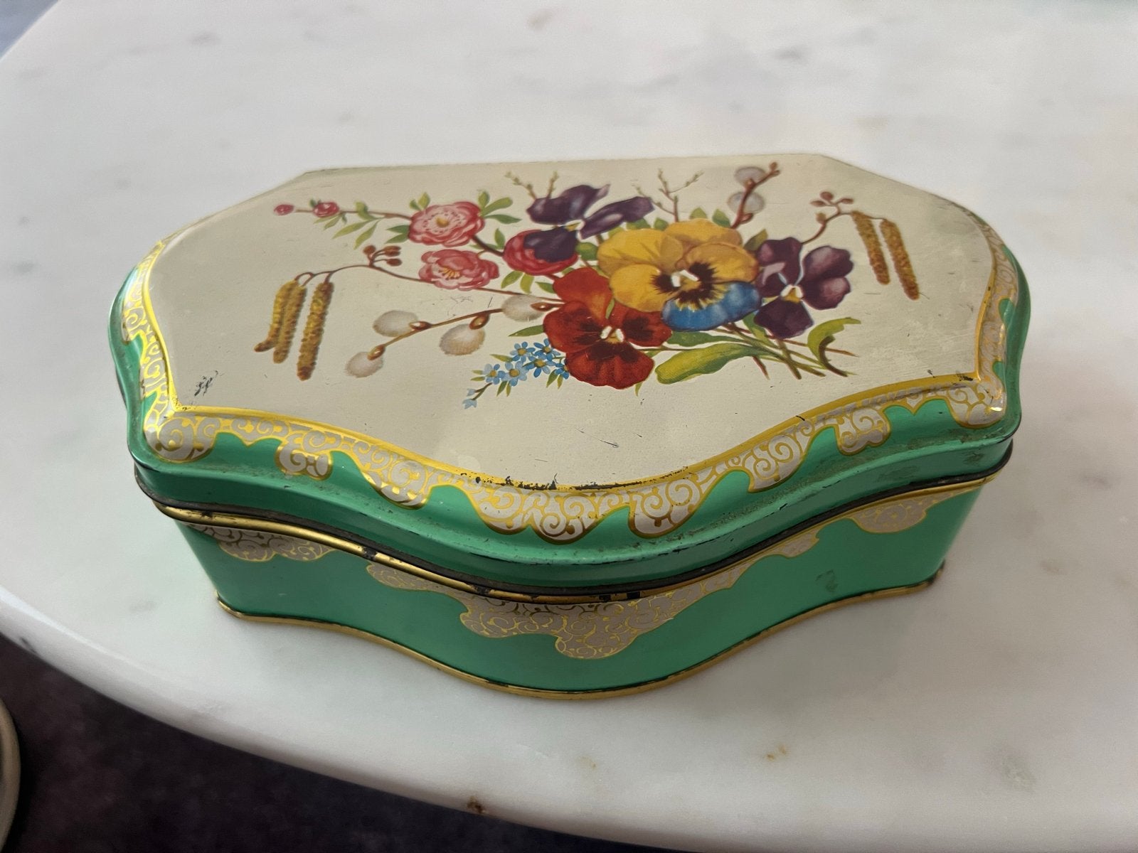 Vintage de Gruyter blik met bloemenprint, Ophalen of Verzenden