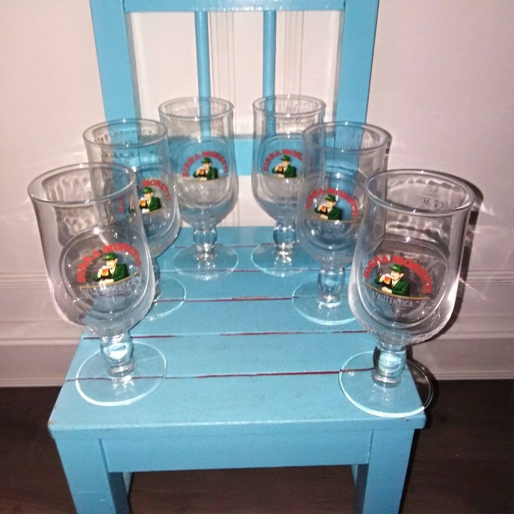 Birra moretti bierglazen 0,25 liter 6 stuks, Ophalen, Zo goed als nieuw, Glas of Glazen, Overige merken