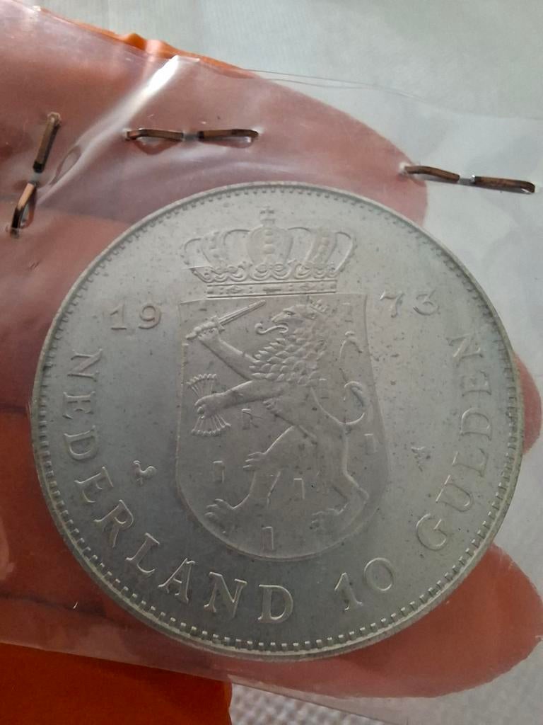 Zilveren 10 Gulden Munt 1973 Juliana Regina, Koningin Juliana, Zilver, Ophalen of Verzenden, Losse munt