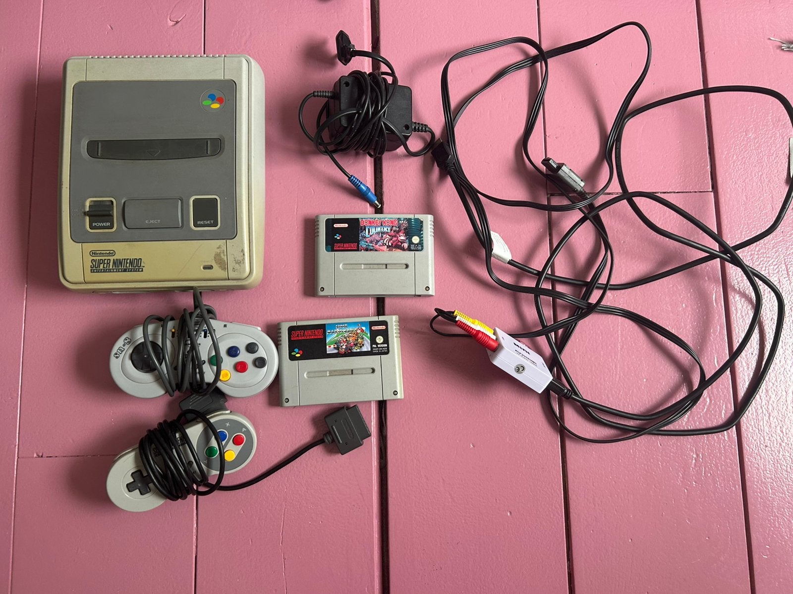 Super ninteno met spellen Mariokart en Donkey Kong, Ophalen, Gebruikt, Met 2 controllers