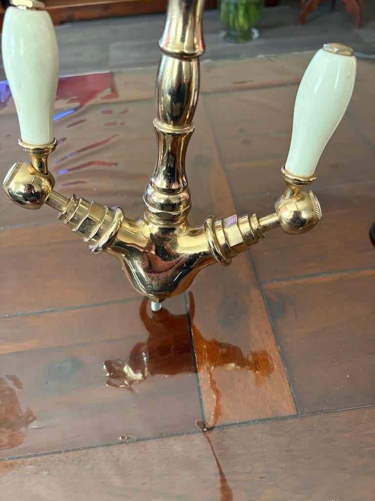 Gouden kleur Keukenkraan met Dubbele Hendel, Ophalen of Verzenden, Gebruikt, Koper, Kraan
