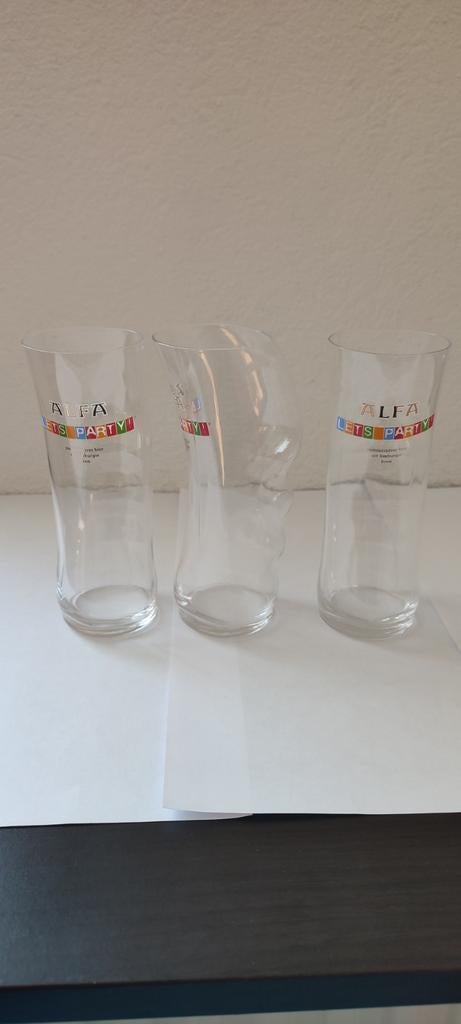 Alfa lets party bier glazen 3 stuks, Verzamelen, Biermerken, Ophalen of Verzenden, Zo goed als nieuw, Glas of Glazen, Overige merken