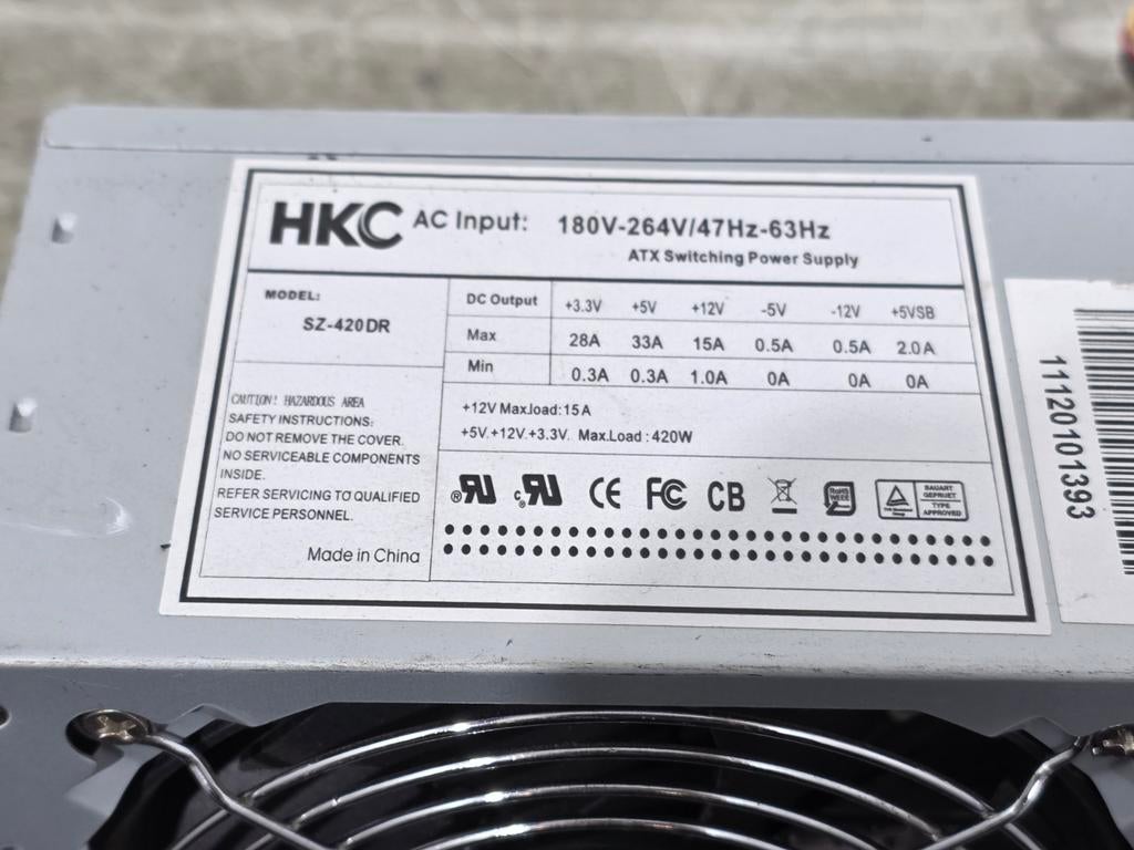 Hkc 420w max voeding psu power supply sz-420dr, Computers en Software, Ophalen of Verzenden, Gebruikt