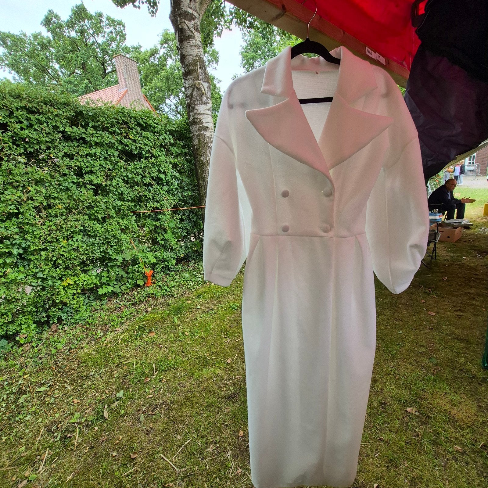 Witte dunne jas, maat S, lengte 135 cm, Ophalen of Verzenden, Zo goed als nieuw, Maat 36 (S), Wit