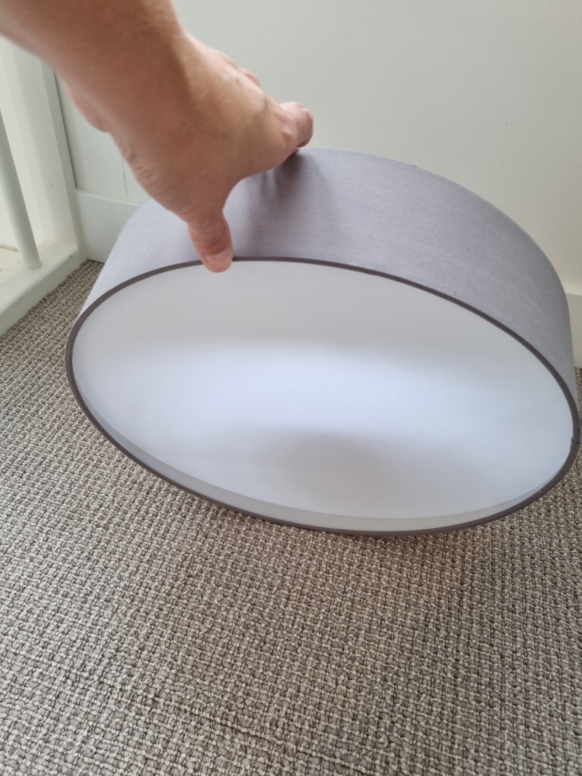 Plafondlamp drum lichtgrijs met witte drum, Ø 40cm, Ophalen