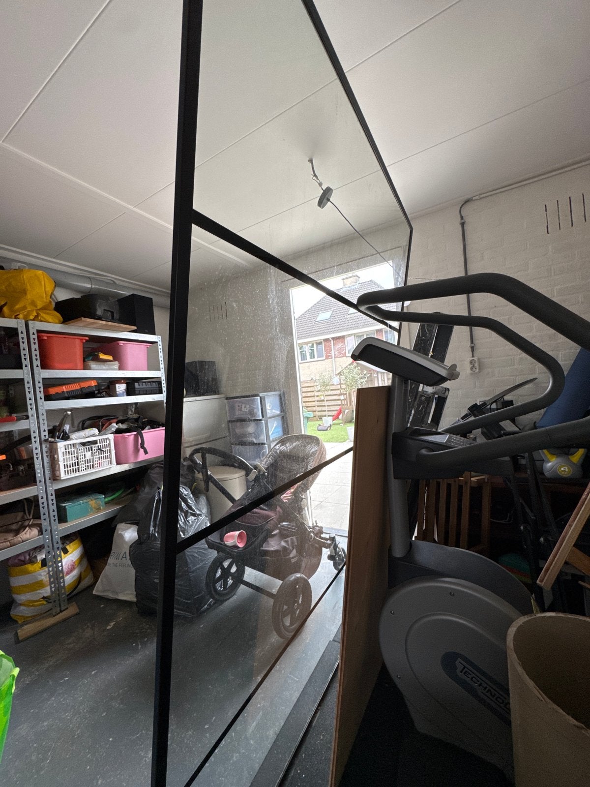 Grote glazen wand met zwart frame, Ophalen, 80 tot 120 cm, 160 cm of meer, Zo goed als nieuw